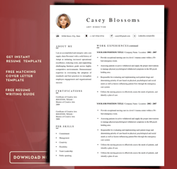 create instant professional resume, minimalist  1page resume template with matching cover letter template