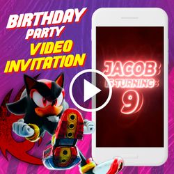 shadow the hedgehog birthday party video invitation, sonic the hedgehog animated invite video, digital custom invite