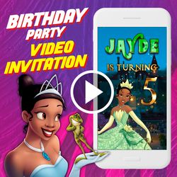the princess and the frog birthday party video invitation, tiana animated invite video, disney digital custom invite