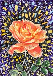 original author's watercolor painting "yellow-orange rose"
