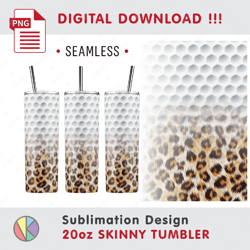 golf - leopard print design - seamless sublimation template - 20 oz skinny tumbler - full tumbler wrap