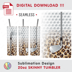 golf - leopard print pattern - seamless sublimation template - 20 oz skinny tumbler - full tumbler wrap