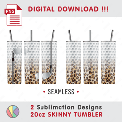 2 golf leopard print designs - seamless sublimation templates - 20 oz skinny tumbler - full tumbler wrap.