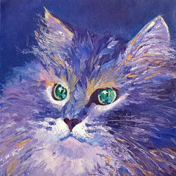 violet cat original oil painting animalistic artwork cat painting