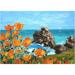 california poppies original oil painting impasto landscape floral small art