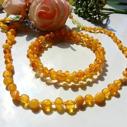 amber jewelry set baltic amber necklace and bracelet honey and matte yellow gemstone beaded jewelry necklace for women