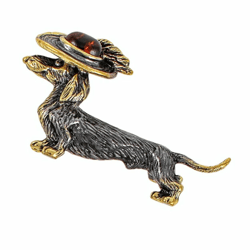 dachshund small cute dog brooch pin pet animal lovers gift idea jewelry gold metal brass amber brooch for women men