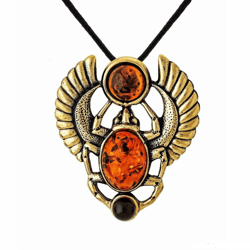 egyptian winged scarab beetle amber pendant necklace amulet talisman gold brass beetle insect jewelry gift men women