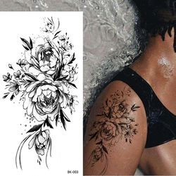large black flower pattern fake tattoo sticker for women - diy dot rose & peony temporary water transfer tattoos