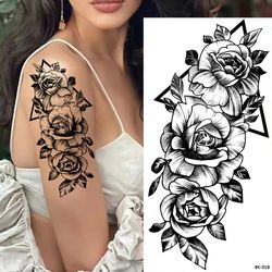 black flower pattern temporary tattoo, dot rose diy temporary tattoo, peony fake tattoo sticker, women's diy water trans