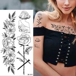 women's diy temporary tattoos, floral water transfer sticker, large size diy tattoo sticker, waterproof temporary tattoo