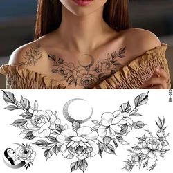 floral diy water transfer tattoo, black flower pattern sticker, dot rose temporary diy tattoo, peony water transfer tatt