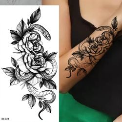 flower pattern temporary tattoo, dot rose water transfer tattoo,women's large temporary tattoos, fashionable fake tattoo