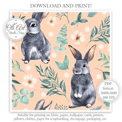 cute rabbits. easter bunny. seamless pattern for graphic design, digital download, scrapbooking and crafting projects