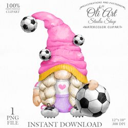 soccer player gnome clip art, sport png clipart, soccer ball, instant download. digital download. oliartstudioshop
