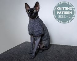 Cat's blackwhite sweater Size L Knitting Pattern PDF