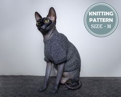 Cat's blackwhite sweater Size M Knitting Pattern PDF