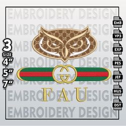 ncaa florida atlantic owls embroidery files, ncaa gucci atlantic owls embroidery design, ncaa machine embroider