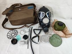 full set vintage soviet russian ussr military pmk-2 gas mask size 1,2. original