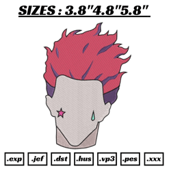 hisoka face embroidery design file, hunter x hunter anime embroidery design, machine design pes dst, hisoka embroidery