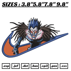 nike logo x ryuk embroidery design, death note embroidery, file download, japanese manga series embroidery