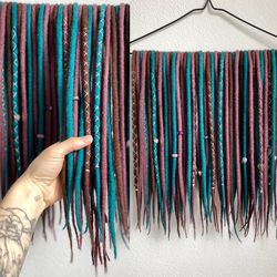 wool dreadlocks set: coffee brown, turquoise green and ash pink double ended drea