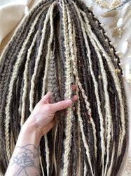 brown and blonde synthetic de dreadlocks and braids ready to ship, dreads extensions, faux locs, fake dreads