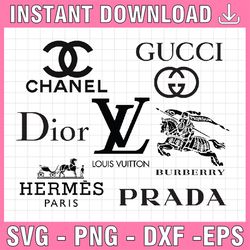 logo brand bundle svg louis vuitton svg, chanel svg, burberry svg, prada svg, gucci svg, hermes paris svg, dior svg, png