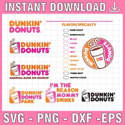 dunkin' donuts bundle svg, dunkin' donuts coffee cup svg, png, instant download, silhouette cutting files