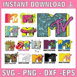 mtv bundle svg, png cricut ready, cut files, digital vector file | 15 designs retro mtv, music television, 80's, 90's tv