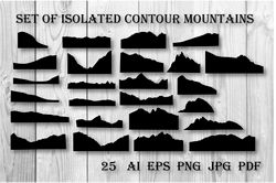 set of 25 vector images of mountain and hill outlines