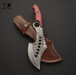 handmade damascus amazing bowie knife, high carbon steel hunting knife, fixed knife, battle ready with sheath, etching