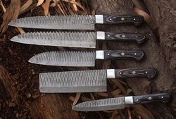 handmade damascus steel chef knives set fixed blades kitchen knife set full tang by empire industry