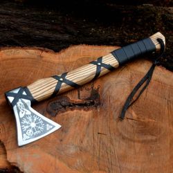 handmade high carbon steel viking valhalla axe with sheath - outdoor camping - hunting axe by empire industry