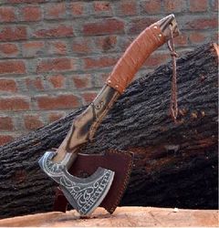 handmade high carbon steel viking valhalla axe with sheath - hunting axe - hunting axe by empire industry