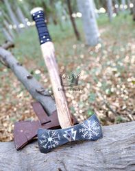 handmade high carbon steel double edge viking valhalla axe with sheath - viking hatchet - hunting axe by empire industry