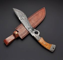 13'' handmade damascus steel hunting full tang bowie knife, fixed blade with sheath - sword shop by empire industry