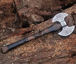 handmade high carbon steel double edge viking valhalla axe with sheath - viking hatchet - hunting axe by empire industry