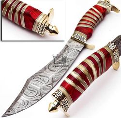 handmade damascus steel hunting fixed blade survival knife with sheath, sword buy combat knife gift for him