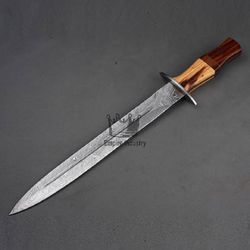 handmade damascus steel hunting fixed blade survival sword with sheath, sword buy combat knife gift for him