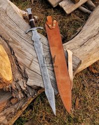 handmade damascus steel 30 inch double edge hunting roman sword roman gladius dark age sword viking sword with sheath