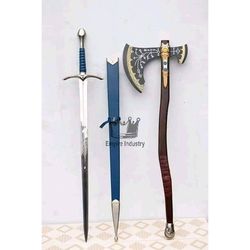 set of kratos leviathan axe & glamdring stainless steel sword decor piece birthday gift home decor wall decor