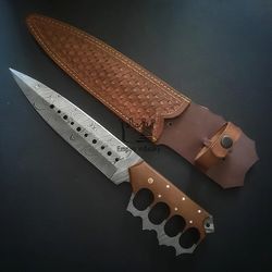 handmade damascus steel hunting bowie knife with sheath fixed blade camping knife hunting bowie survival knife