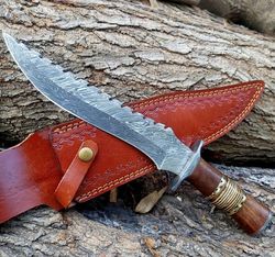 15'' handmade damascus steel hunting bowie knife with sheath fixed blade camping knife hunting bowie survival knife