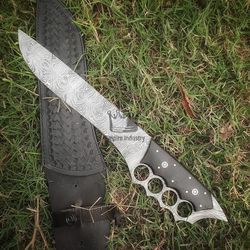 13'' handmade damascus steel hunting bowie knife with sheath full tang camping knife hunting bowie survival knife