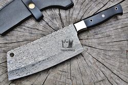 handmade damascus steel full tang hunting cleaver knife with sheath chef chopper butcher knife serbian knife