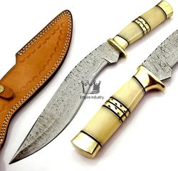 15'' handmade damascus steel hunting kukri knife with sheath camping knife hunting bowie survival knife combat knife