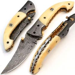 camel bone handle damascus steel amazing folding knife pocket camping knife with sheath survival knife medieval sword