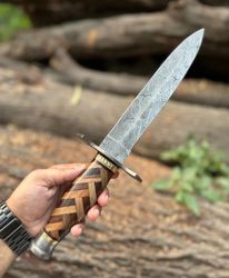 handmade damascus steel hunting 16 inch long dagger with leather sheath fixed blade camping knife hunting bowie