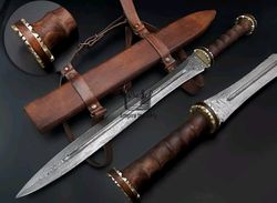 empire custom handmade damascus steel hunting roman sword fixed blade hunting sword straight edge wood handle